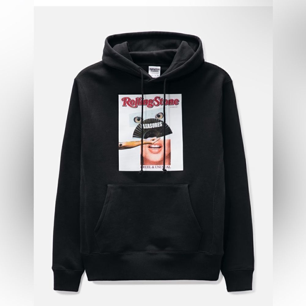 PLEASURES Rolling Stone sweatshirt men’s hoodie black streetwear graphic NWOT L